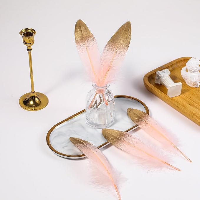 Larryhot Dipped Gold & Pink Goose Feathers - Image 4