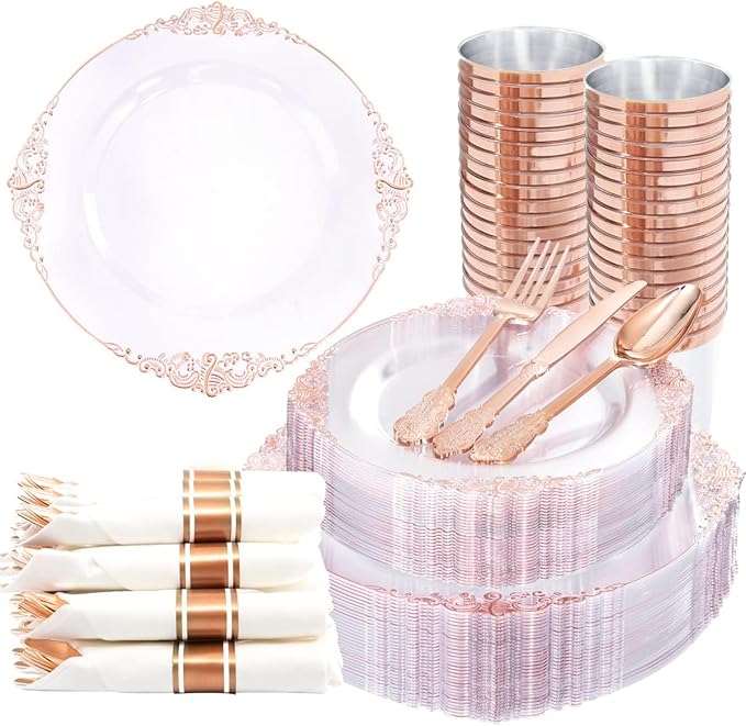 Nervure 350PCS Rose Gold Plastic Plates by Nervure