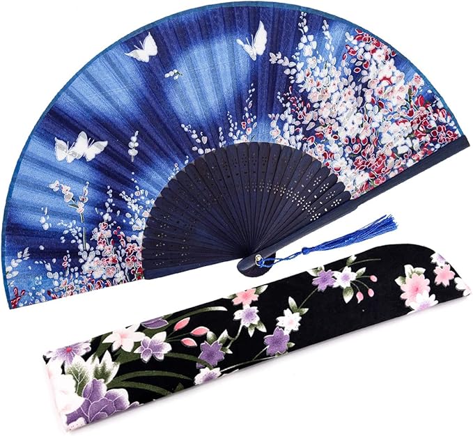 Amajiji 8.27" Hand Held Bamboo Silk Folding Fan Hand Fan, Chinese/Japanese by Amajiji