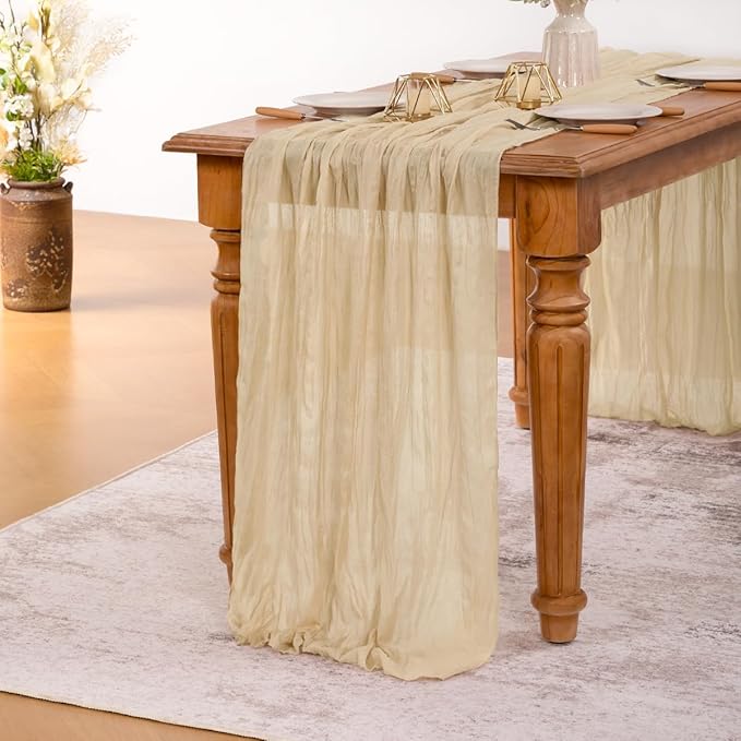 MLMW 3 Pack Champagne Gold Table Runner Cheesecloth Boho Gauze Rustic Cheese - Image 3