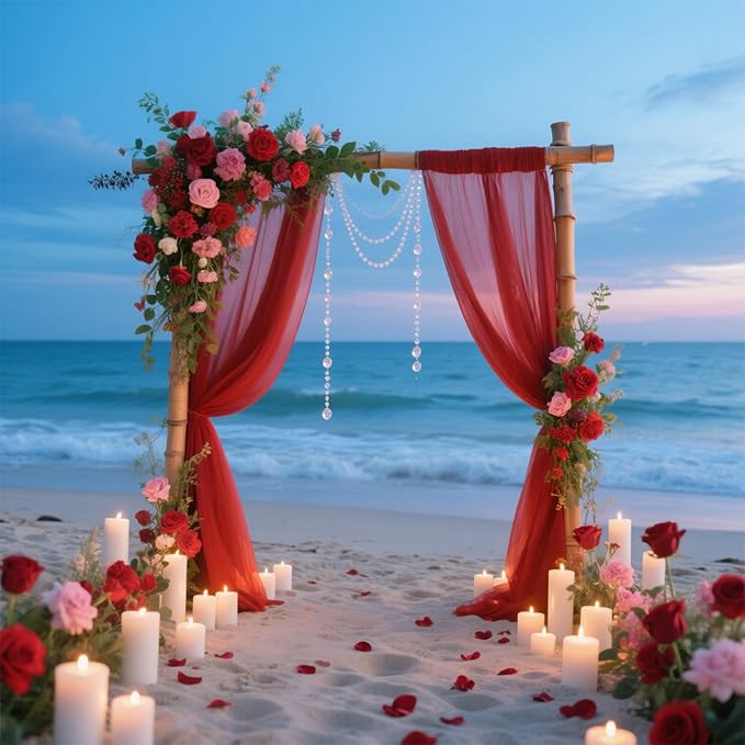 VOK Red Wedding Arch Draping Fabric 29in x 18Ft 4 Panels Sheer Chiffon Curtain - Image 3