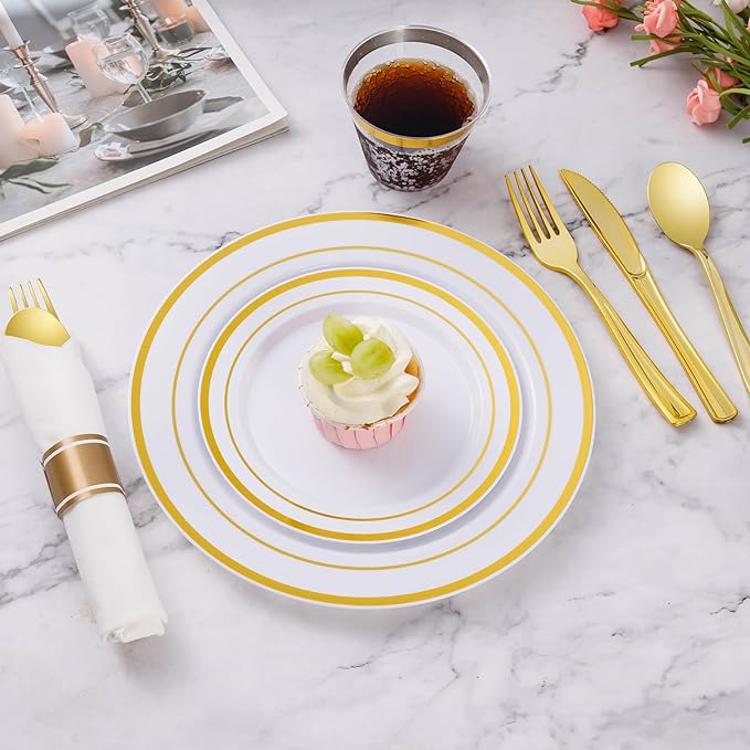 Goodluck 175 Piece Gold Plastic Dinnerware Set - Image 3