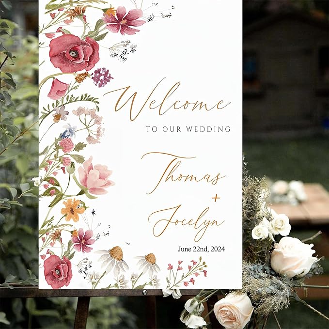 Wildflower Floral Spring Wedding Welcome Signs, Welcome Sign Wedding, - Image 2