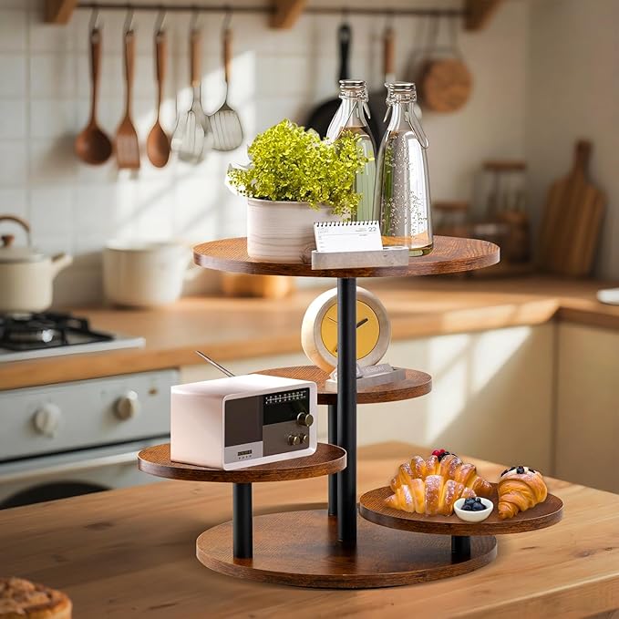 Rustic 4-Tier Rotating Wooden Cupcake Tower Stand - Image 4