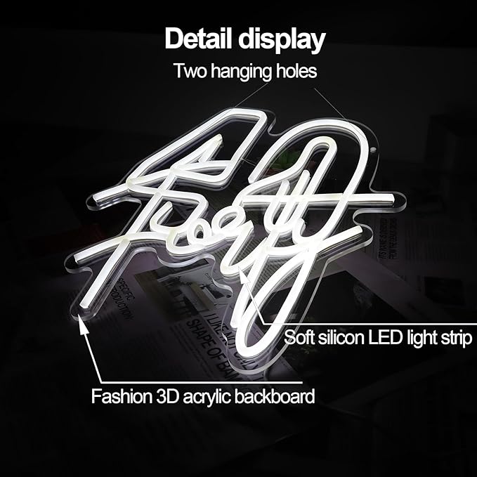 White Forty Neon Sign 40 Year Old Birthday Neon Sign Birthday Gift - Image 4