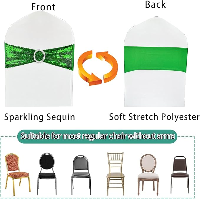 50 Pcs Chair Sashes Sequin Stretch Chair Bands Spandex Polyester Bows - Image 2