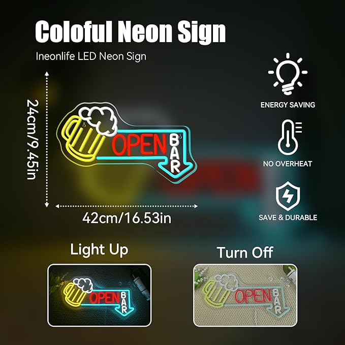 Ineonlife Bar Open Neon Sign Light Up - Image 4