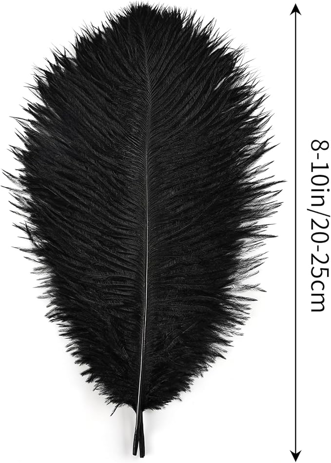 THARAHT Black Ostrich Feathers 12pcs Natural Bulk 8-10Inch 20cm-25cm - Image 2