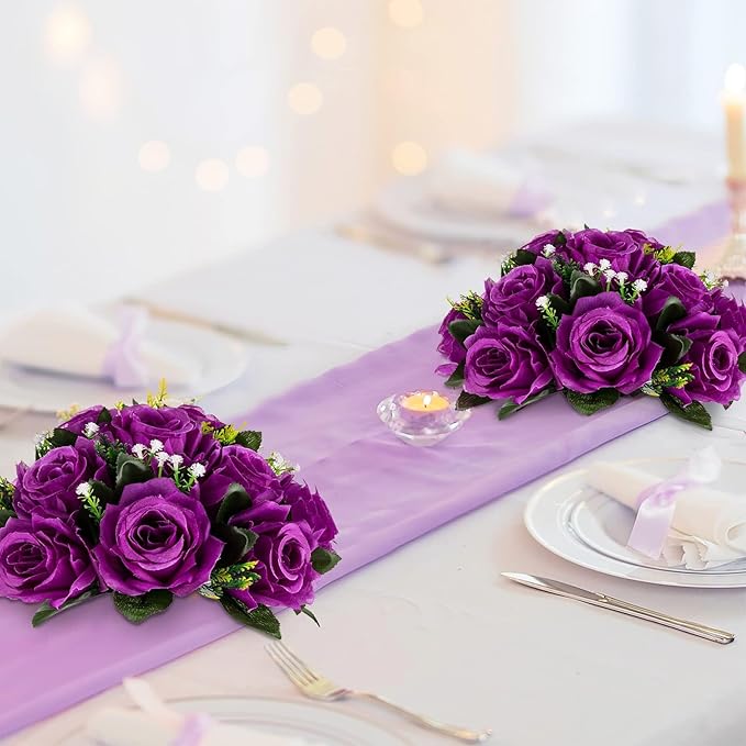 BLOSMON Flower Balls Wedding Rose Centerpieces 6 Pcs Purple Fake Flowers - Image 3