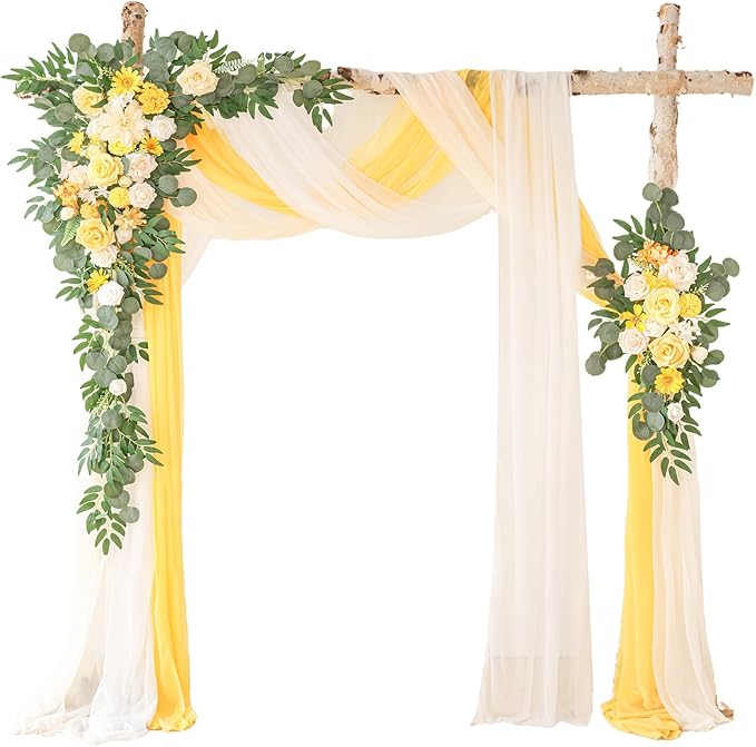 Deluxe Yellow Artificial Wedding Arch Flowers by WEIERYUE