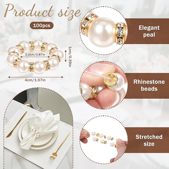 100pcs Pearl Napkin Rings Imitation Pearl Ring Napkins Holder Universal Napkins - Image 2
