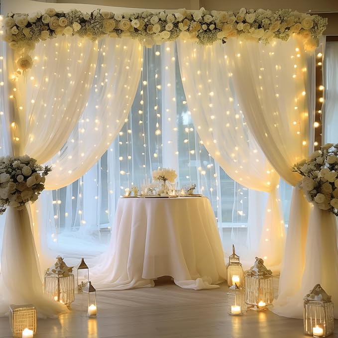 30×10ft Cream White Tulle Backdrop Curtain - Image 6