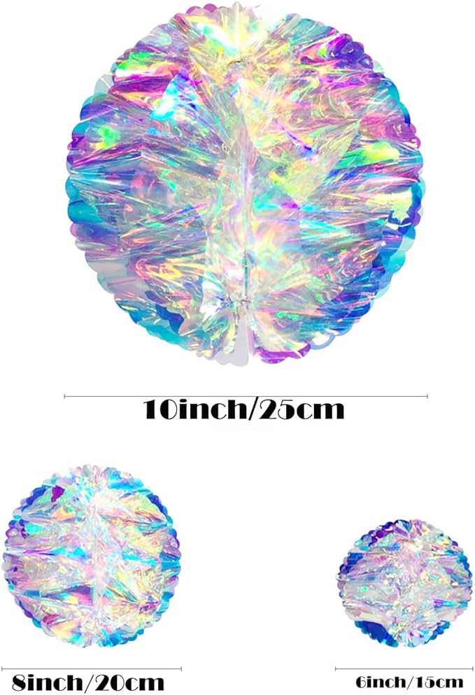 ZYOOO 3pcs Iridescent Honeycomb Balls, Shiny Rainbow Foil Ceiling Hanging - Image 2