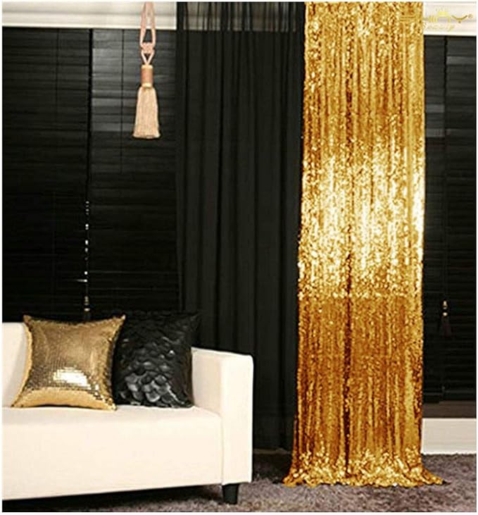 ShinyBeauty Sequin Backdrop 4x10ft Shiny Gold Sequin Curtains 2 Panels Glitter by ShinyBeauty