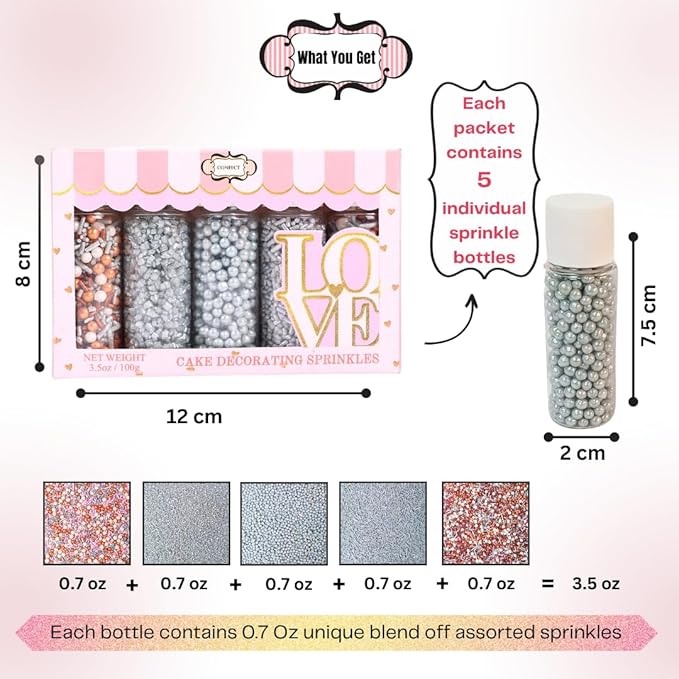 Confect Edible Cake Sprinkles Mix – Silver, Bronze & White Pearls, Sparkling - Image 4