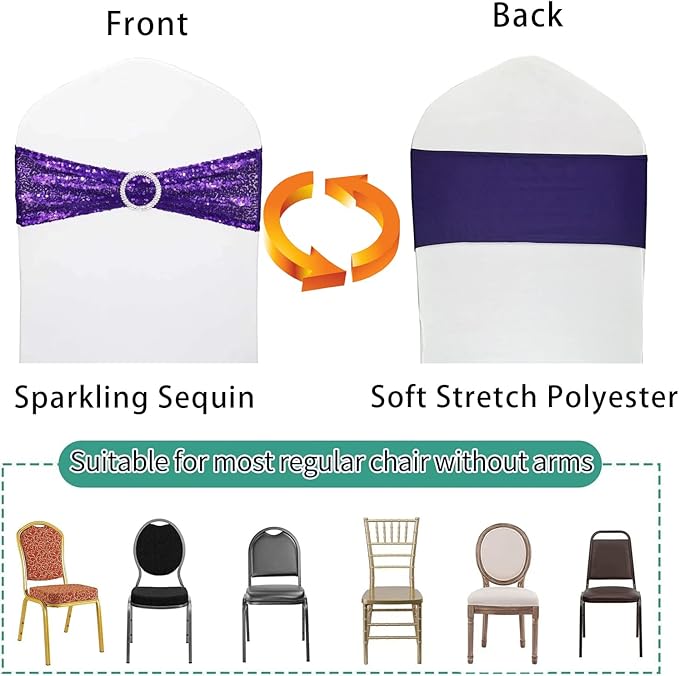 25 Pcs Chair Sashes Sequin Stretch Chair Bands Spandex Polyester Bows - Image 2