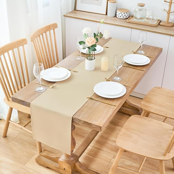 2 Pack Beige Table Runner 12 x 90 Inch Solid Color Farmhouse Runners Coffee - Image 2