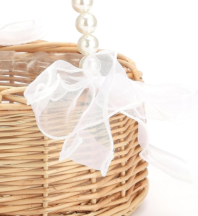 Wicker Rattan Flower Girl Basket Rustic Wedding Flower Girl Basket - Image 6