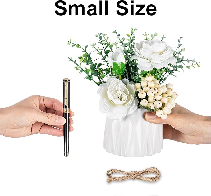 BLOSMON Table Decor Artificial Flowers Vase 7 Inch Small Fake Flower White - Image 6