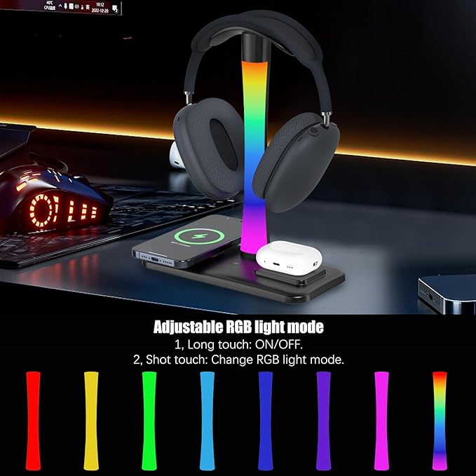 Headphone Stand with Wireless Charger, Gaming HeadsetStand with RGB Light Mode - Image 5