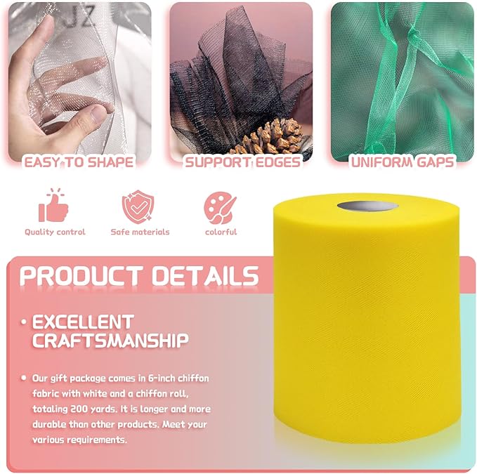 6" x 200 Yards Yellow Tulle Fabric Rolls - Image 3
