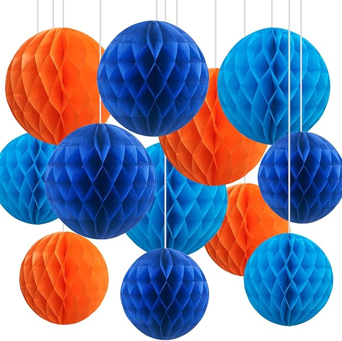 CC wonderland zone 12pcs Blue and Orange Paper Honeycomb Balls by CC+wonderland+zone