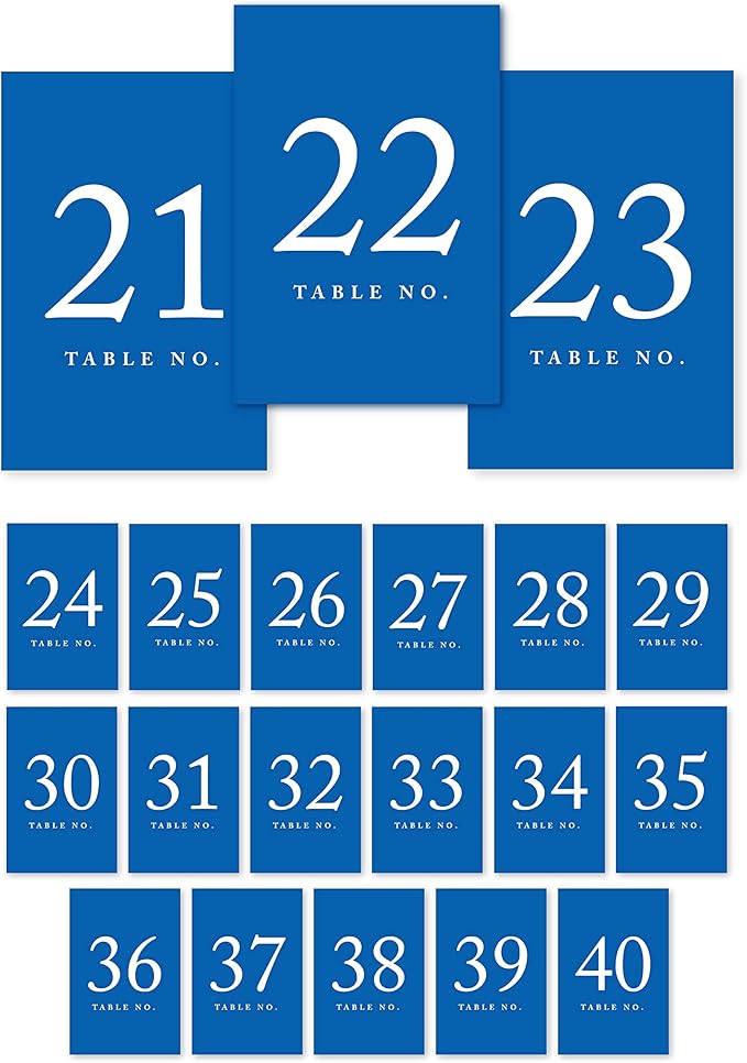 Andaz Press Royal Blue Wedding Table Numbers 21-40, 4x6-Inches Table Number by AndazPress