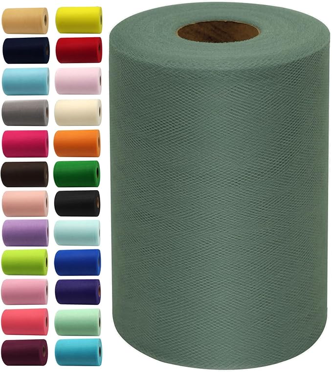 Sage Green Tulle Fabric Rolls 6 Inch by 100 Yards Fabric Spool Tulle Ribbon by IONTACH