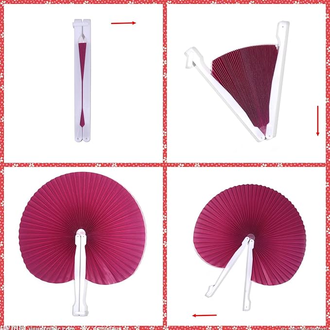 12 Packs Decorative Paper Folding Hand Fans Handheld, Hot Pink Round Foldable - Image 6
