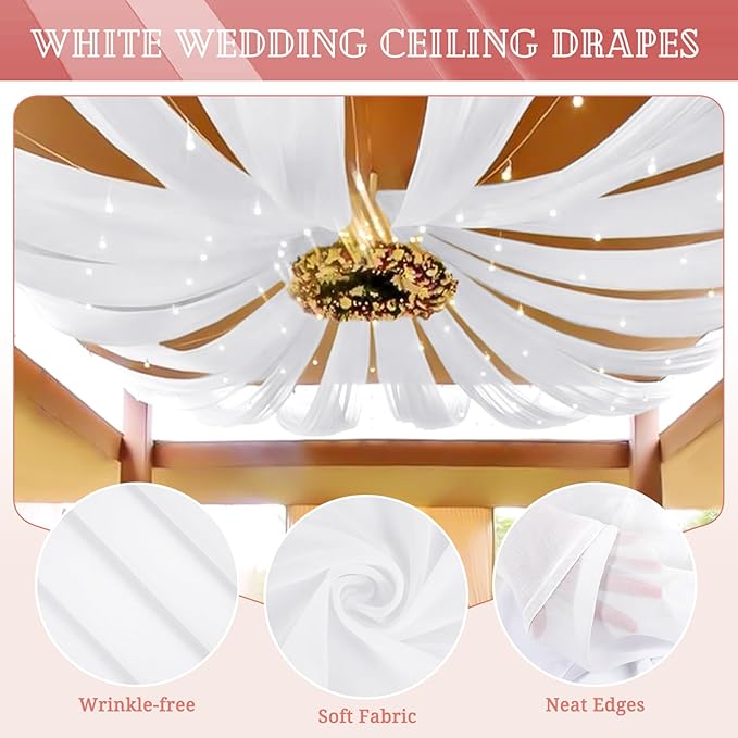 10 Panels White Ceiling Drapes for Wedding 5ftx20ft Sheer Drapery Chiffon - Image 3