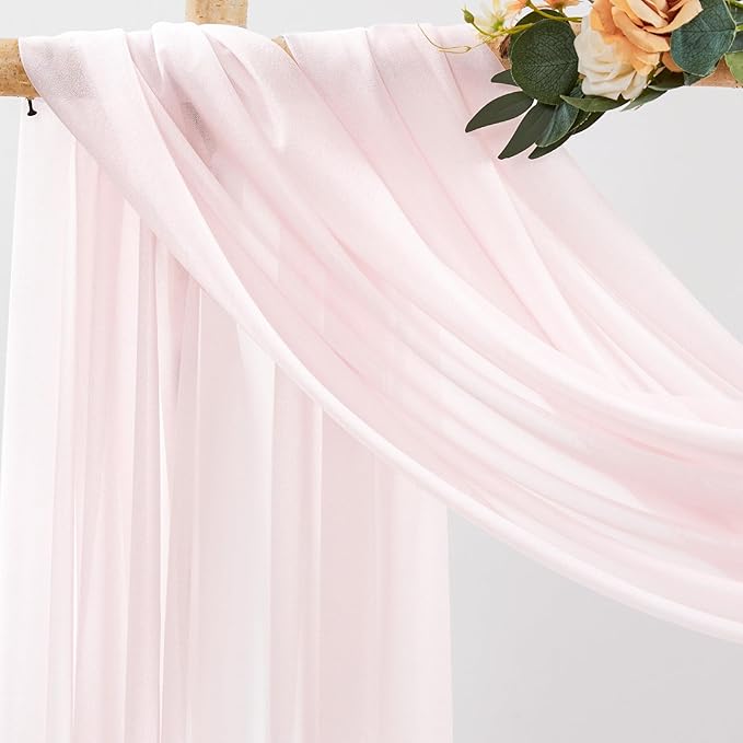 30" x 20Ft Wedding Arch Draping Fabric, 2 Panels Blush Sheer Curtain Drapes - Image 2