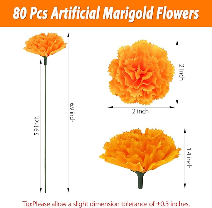 80 Pcs Artificial Marigold Flowers, Indian Wedding, DIY Wreath Garland - Image 2