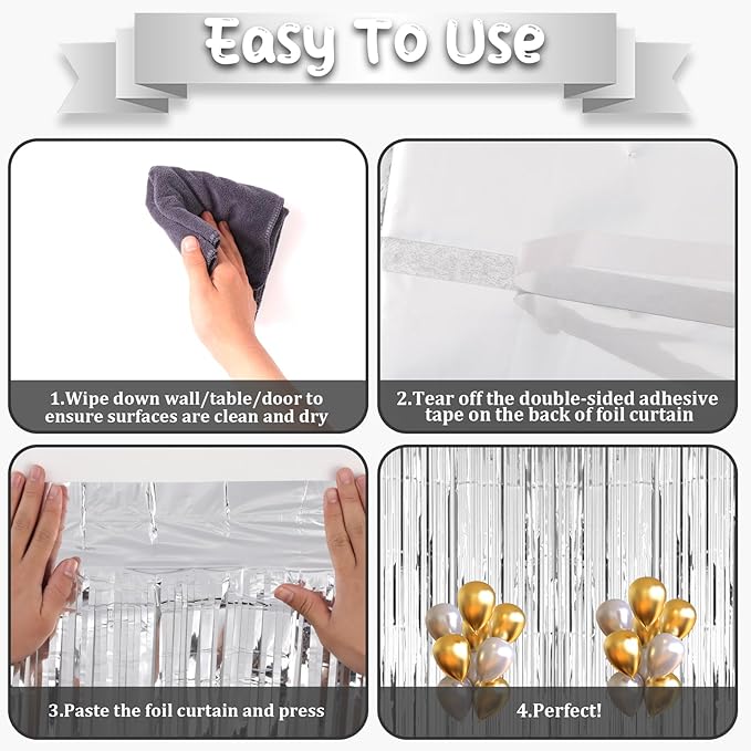 2 Pack Silver Tinsel Foil Fringe Curtains, Metallic Tinsel Party Streamers - Image 4
