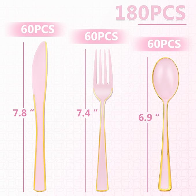 WDF 180 Pieces Pink Plastic Silverware - Image 3