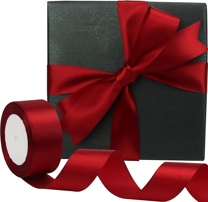 Deep red Solid Satin Ribbon 1-1/2 Inch 25 Yards Solid Polyester Fabric Ribbon - Image 5