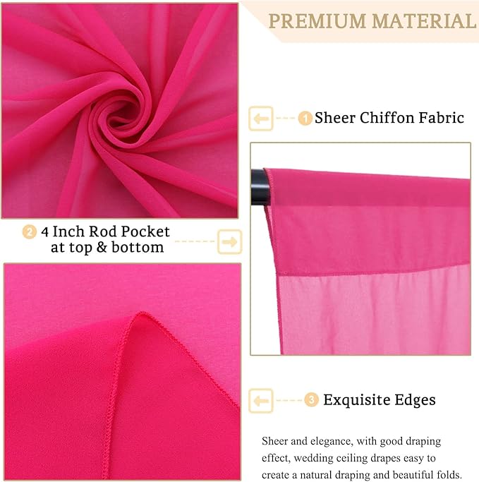 MODFUNS Wedding Ceiling Drapes Hot Pink Ceiling Drapery 5x20ft 2 Panels Sheer - Image 3
