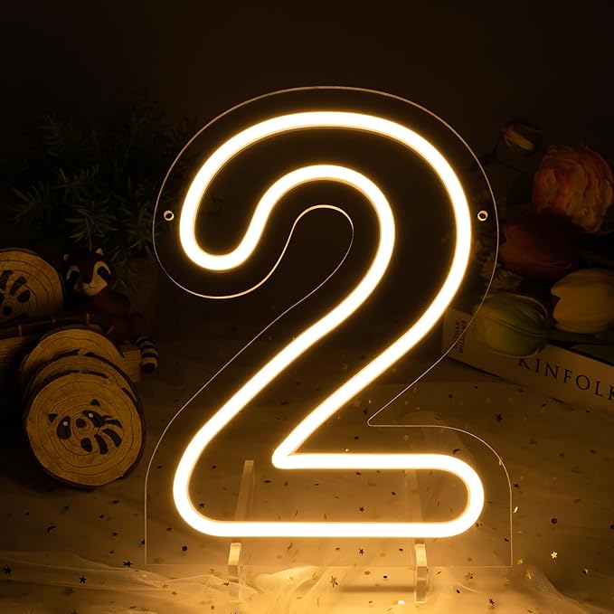 Number 2 LED Neon Sign Backdrop Birthday Party Decoration, 11.3" Height Warm by MissAudrey