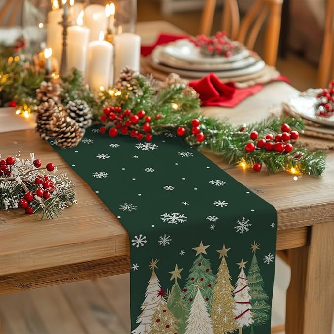 GEEORY Christmas Table Runner 13x120 Inch, Xmas Trees Snowflakes Holiday - Image 2
