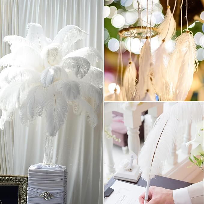 NEWONG 30pcs White Ostrich Feathers Natural Bulk 11-14inch Vase Craft Wedding - Image 8