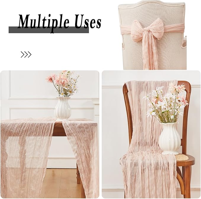 Dusty Pink 2 Pack Cheesecloth Table Runner 120 Inch 10 FT Boho Rustic Gauze - Image 3