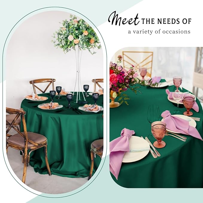 10 Packs Satin Tablecloth 120 Inch Dark Green Round Table Cloth Silk Tablecloth - Image 3