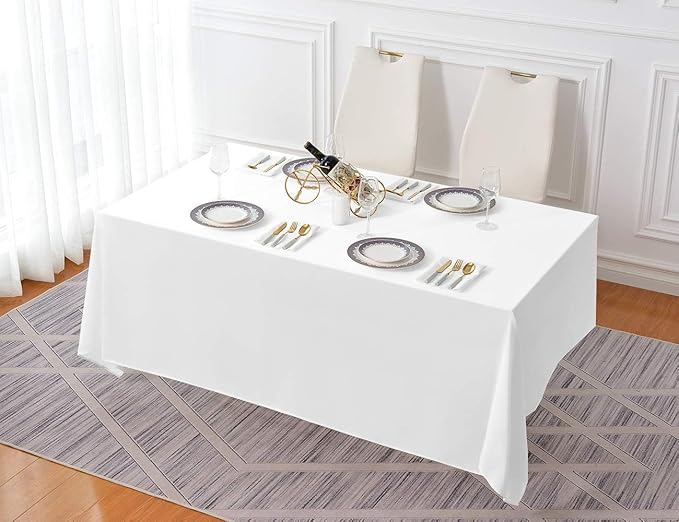 Surmente 5 Pack White Rectangle Tablecloth 90 x 132-inch Rectangular Polyester - Image 6