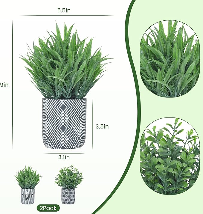 2 Pack Small Fake Plants, Fake Grass Plant, Artificial Boxwood - Image 2