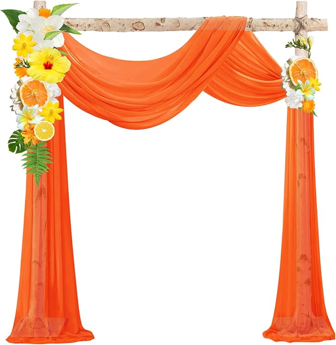 VOK Orange Wedding Arch Draping Fabric Chiffon Fabric, 29in x 18Ft 2 Panels by VOK