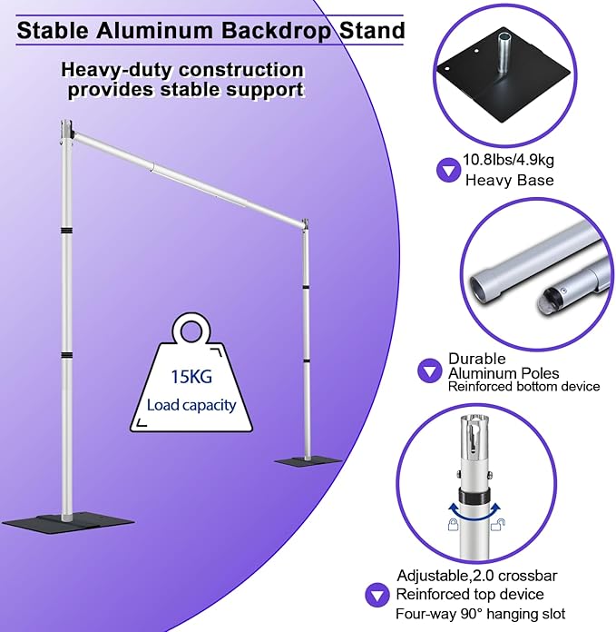 Backdrop Stand Heavy Duty 10x10Ft, Adjustable Metal Frame Pipe and Drape - Image 5
