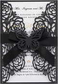 50pcs Black Wedding Invitation Kit Butterfly Laser Cut Invittations Pocket by Maffily