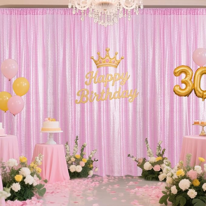 Matte Pink Sequin Backdrop Curtain 4 Pieces 2FTx8FT Glitter Photography Backdrop - Image 3