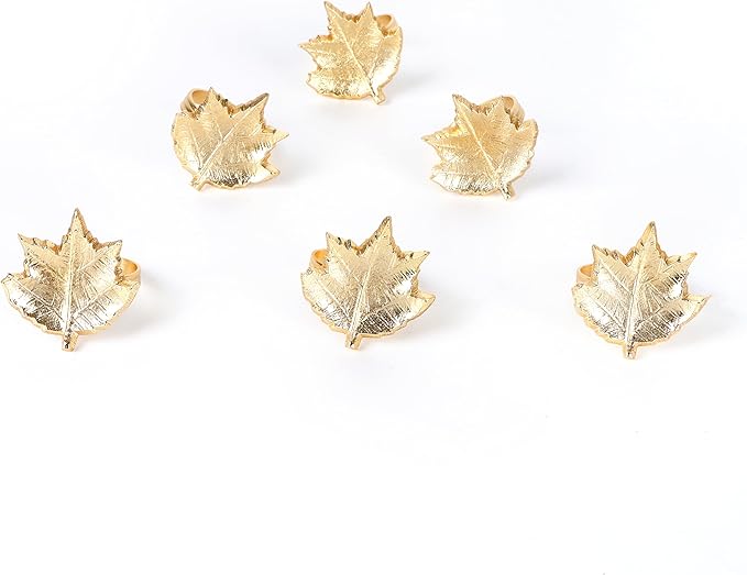 Set of 12 Gold Maple Leaf Napkin Rings - Image 7