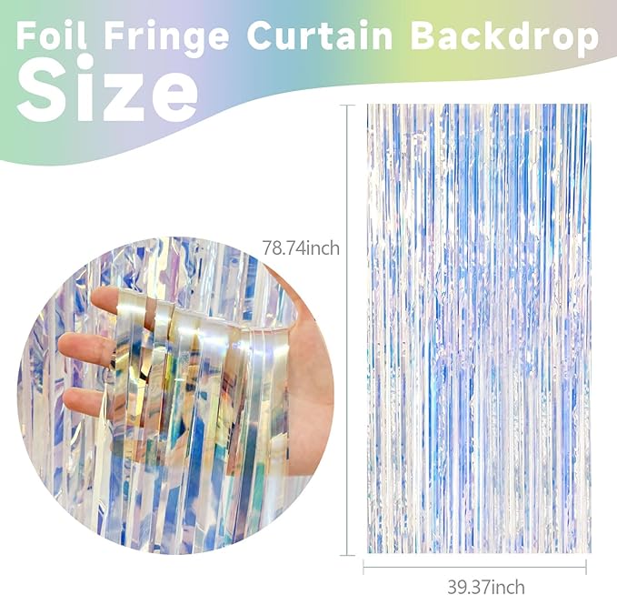 5 Pack Iridescent Neon Party Decorations Sparkly Tinsel Backdrop Foil Fringe - Image 2