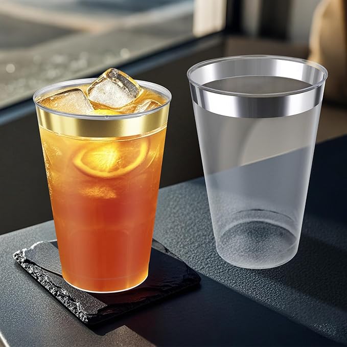 12OZ Plastic Cups with Gold Rimmed Sturdy & Food Safe Disposable Wine Glasses - Image 6